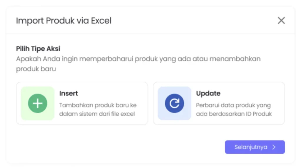 pilih tipe aksi insert