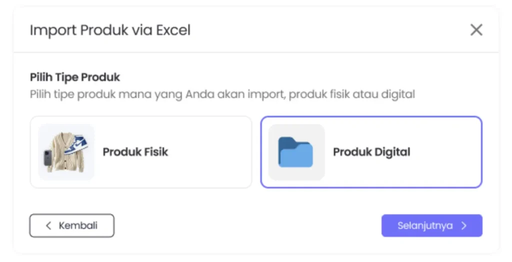 pilih tipe produk
