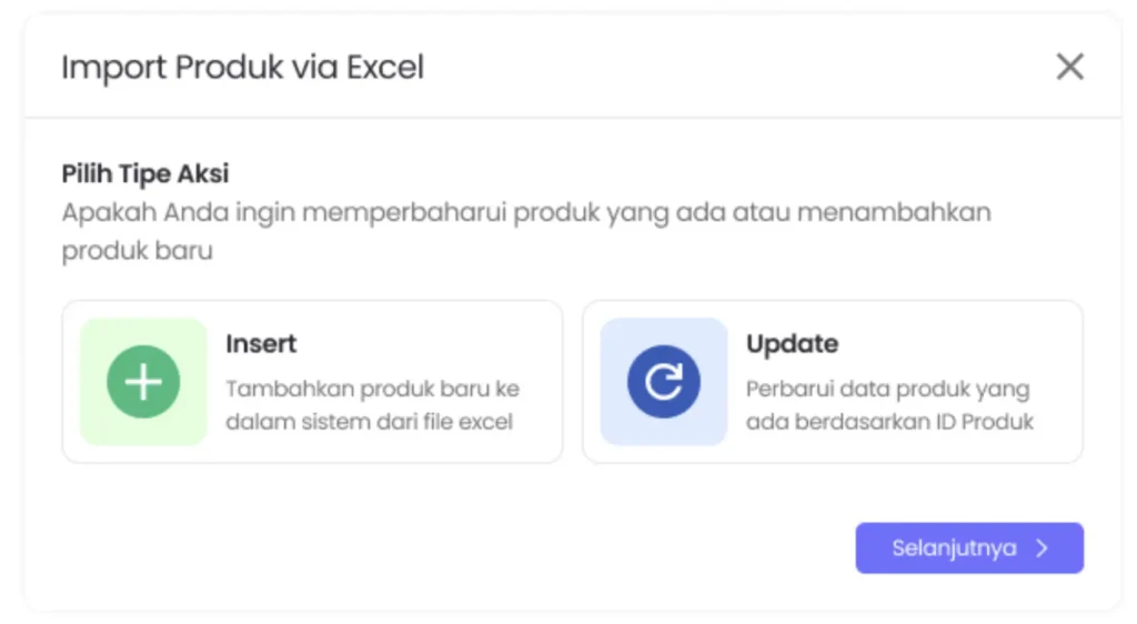 pilih tipe aksi insert